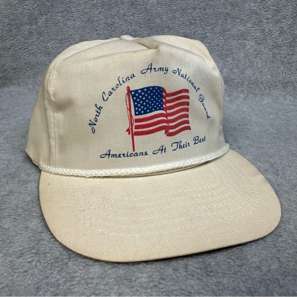 North Carolina Army National Guard Hat Mens OSFA Beige Patriotic Flag Snapback